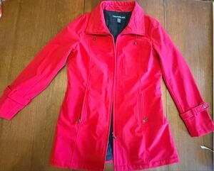 Kristen Blake Red Zip Front Jacket Patterned Lining Adjustable Cuffs